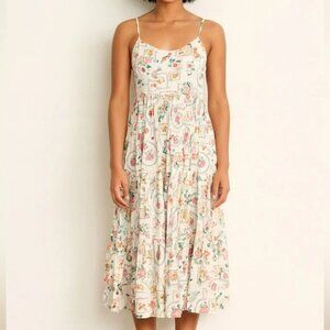 NWT Cynthia Rowley Linen Blend Fruit Print Midi Dress Large Coastal Beach Resort